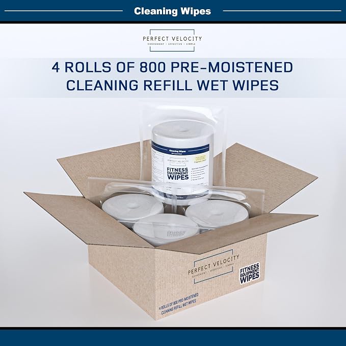 Fitness Gym Equipment Wipes - 4 Rolls of 800 Pre-Moistened Cleaning Refill Wet Wipes - For Upwards and Downwards Dispensers