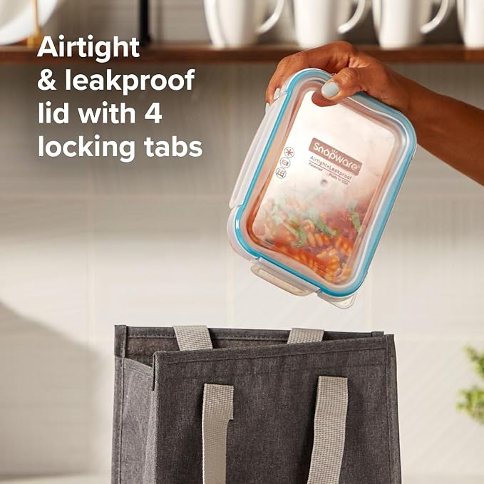 Snapware Glass Total Solutions (12-Pack) Food Storage Containers Set, (1, 2 & 4 Cup), Airtight & Leakproof Plastic Locking BPA-Free Lids, Freezer Dishwasher Microwave Safe