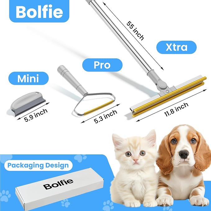 3 in 1 Carpet Rake for Pet Hair Removal, Gray | Tool Set of 3, 55" Long Handle, Carpet Pet Hair Removal Carpet Scraper, Dog Cat Hair Remover for Sofa, Couch, Car, Rug
