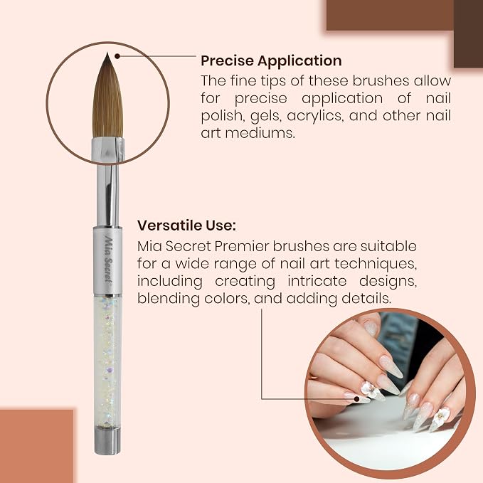 Mia Secret PREMIER NAIL BRUSHES 100% Kolinsky Hair MADE IN USA Prenium Nail Art Brushes (Silver, 10 OR)