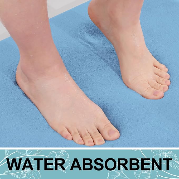 Smiry Memory Foam Bath Mat 36x24, Extra Soft and Absorbent Bathroom Mats, Non Slip Washable Carpet for Floor, Shower and Tub, Blue