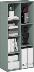 Furinno LUDER Book Shelf, 7-Cube Bookshelf, Bookcase with Open Shelves, 9.4 x 19.5 x 41.7, Easy Assembly, for Living Room, Bedroom, Home Office, Sage Green