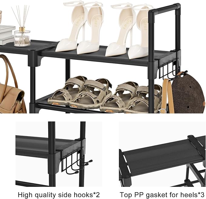 WOWLIVE 9 Tiers Large Shoe Rack Storage Organizer for Closet 50-55 Pairs Shoe Tower Unit Shelf Stackable Shoe Rack with Metal Pipes Plastic Connectors Black(SSS3B9)