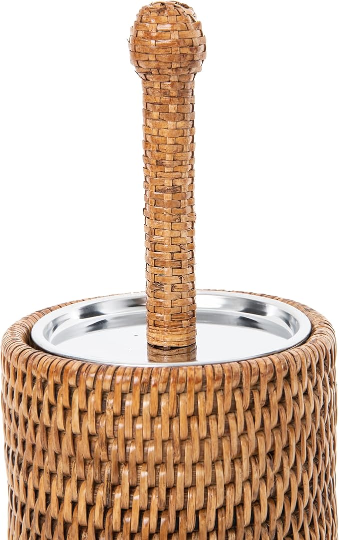 KOUBOO Rattan Toilet Brush Holder Set with Lid Bathroom Decor Honey Brown | Handwoven Design, Removable Inner Cup, Replaceable Brush Head, Odor-Sealing, Easy-Clean