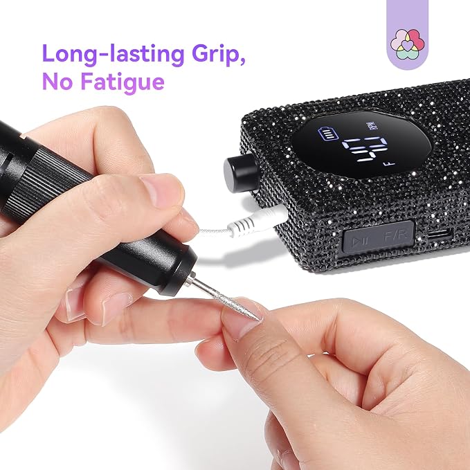 SAVILAND Professional Nail Drill 40000 RPM: Portable Electric Nail Drill Kit File Machine with Ceramic Nail Bit Sanding Bands for Quick Acrylic Removal Manicure Salon Home Use, Black Diamond