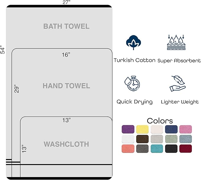 Hawmam Linen Brown 6 Piece Bath Towels Set for Bathroom Original Turkish Cotton Soft, Absorbent and Premium 2 Bath Towels, 2 Hand Towels, 2 Washcloths