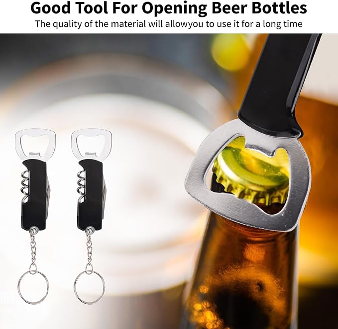 50 Pcs 3.27'' Stainless Steel Wine Bottle Openers with Keychain | Waiter corkscrew wine keys for beer and wine bottles, ideal for bars, restaurants, parties and home use, black finish