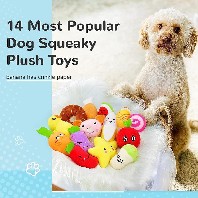 LEGEND SANDY Dog Squeaky Toys, Plush Small Dog Toys for Dogs, Stuffed with Squeakers,14 pcs Puppy Toys with a Carrying Bag for Small Medium Size