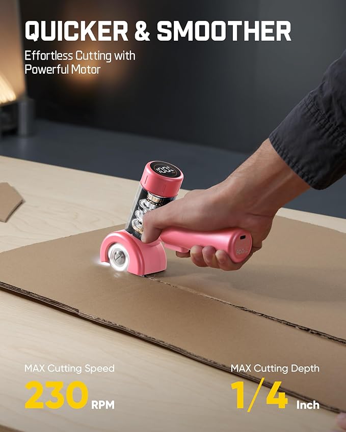 Fanttik C8 Nano Easyswap Electric Scissors with LED Display, Type-C Rechargeable Cordless Cardboard Cutter with 2 Blades, EasySwap Blade Change, LED Light, for Thin Cardboard Box Carpet Leather, Pink