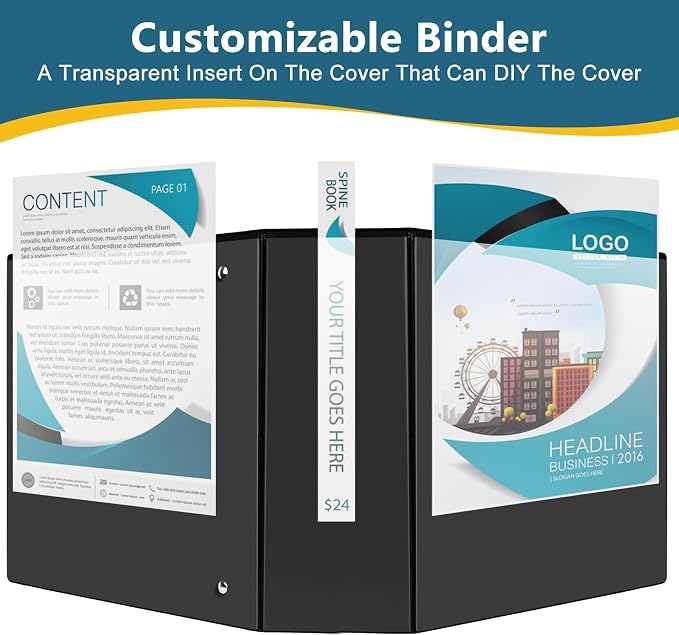 CIXILDTS 4" 3 Ring Binder, Standard 4-Inch Slant-D Ring Binder Fit Letter Size Paper, Presentation View Binders, 6 Packs, Black