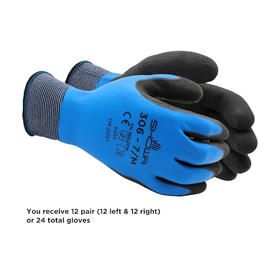 SHOWA 306 Double Coated Natural Latex General Purpose Work Glove with Nylon/Poly Liner, 13-Gauge, X-Large (12 Pair)