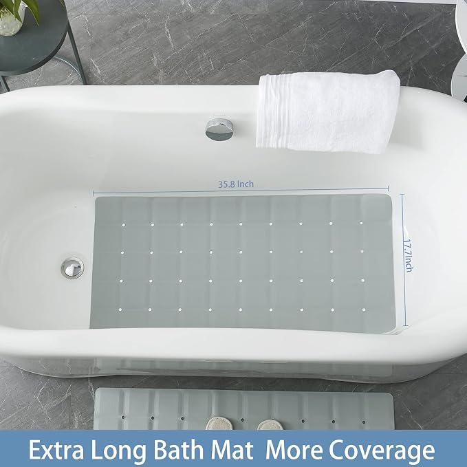 Webos Foldable Silicone Bathtub Mat: Jumbo Size Heavy Duty Safety Bath Mat for Tub Without Suction Cups Non Slip Bath & Shower Mat for Textured, Reglazed, Refinished Tub (Grey, 35.8 x 17.7)