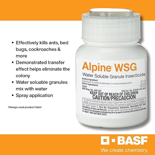 BASF Alpine WSG Water Soluble Granule Insecticide, Indoor Outdoor Pest Control for Ants, Flies, Bed Bugs, German Cockroach, 200 Grams