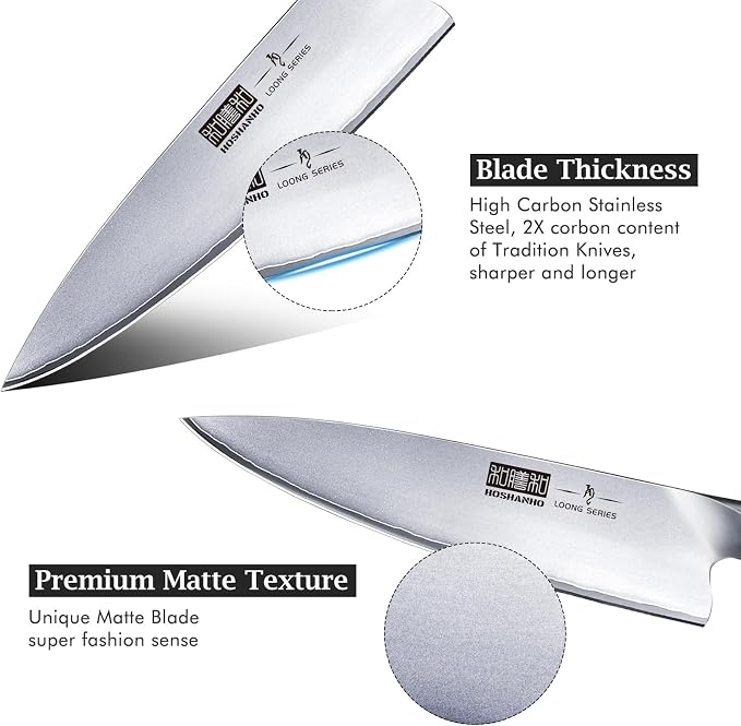 HOSHANHO Kitchen Knife in Japanese High Carbon Steel, Professional High-Class Chef's Knife 8 inch, Non-slip Ultra Sharp Cooking Knives with Ergonomic Handle | Multifunctional, 10Cr15CoMoV, Home Gifts