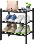 viewcare Small Shoe Rack for Entryway,3-Tier Black Bamboo Shoe Organizer for Hallway Closet, Free Standing Shoe Racks for Indoor Outdoor