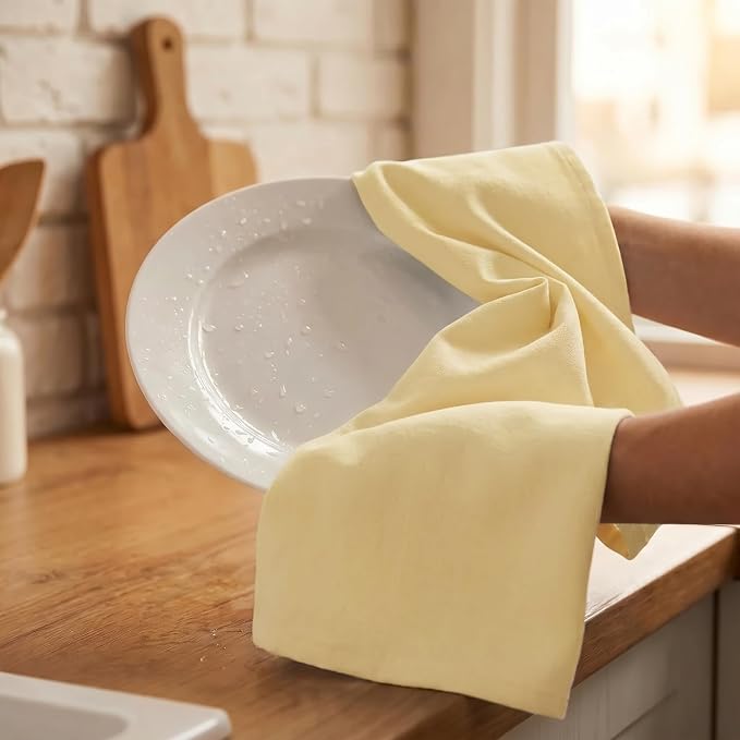 Urban Villa Kitchen Towels 100% Cotton Dish Towels for Kitchen(Set of 6)20”x30” Dish Cloths Highly Absorbent Kitchen Linen Set with Hanging Loop Perfect for Drying Dishes Cleaning Hand Towels – Yellow