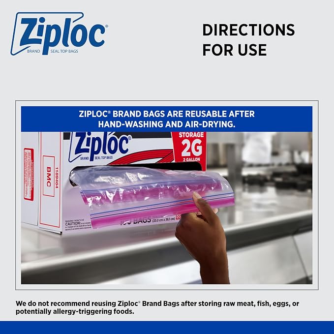 SC Johnson Professional Ziploc Brand Food Storage 2 Gallon Bags, Food Storage Ziploc Brand Bags, Commercial Pack, 100 Count Box, for Professional Use Only