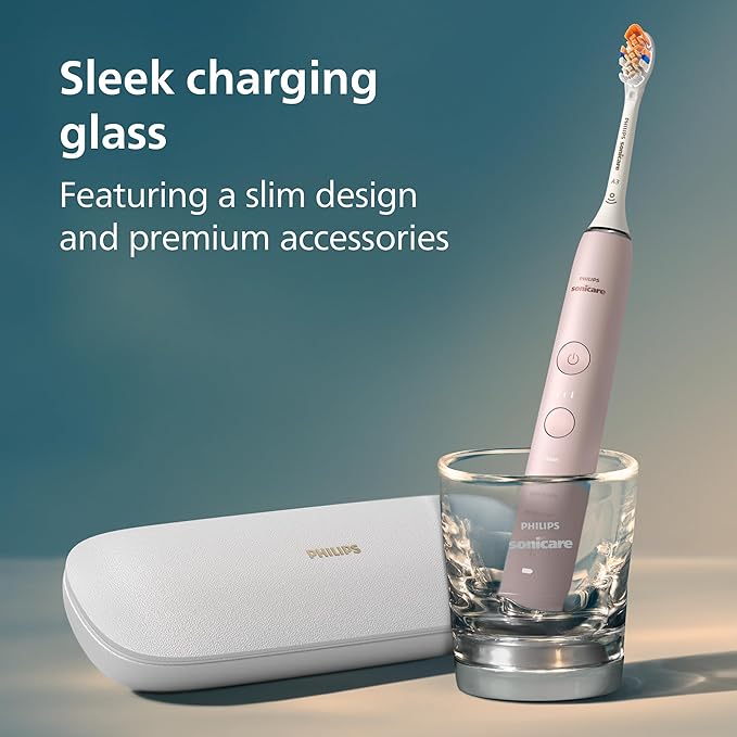 Philips Sonicare DiamondClean Smart 9300 Electric Toothbrush - Sonic Toothbrush with App, Pressure Sensor, 12 Brushing Settings, Replacement Reminder, Travel Case, Pink, Model HX9903/25