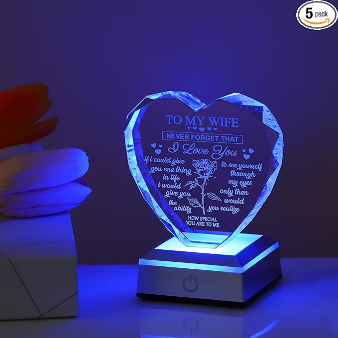 ZHSHWAT Gifts for Wife, Crystal Multicolor Nightlight Gifts for Wife from Husband, Romantic Anniversary, Valentines Day, Christmas Birthday Gifts for Wife