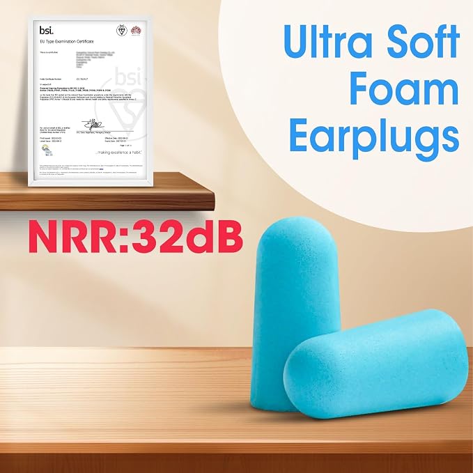 AZEN 200 Pairs Ear Plugs, NRR 32dB Soft Foam Ear Plugs for Sleeping Noise Cancelling, Earplugs for Concerts Shooting Swimming Noise Reduction,Individually Wrapped (Lake Blue)