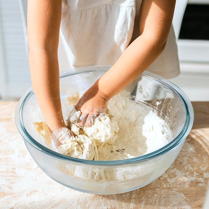 6.3 Qt Large Glass Mixing Bowl,12.3" Clear Glass Salad Cooking Bowls For making sourdough Prepping, Mixing, Marinating & Brining Kimchi