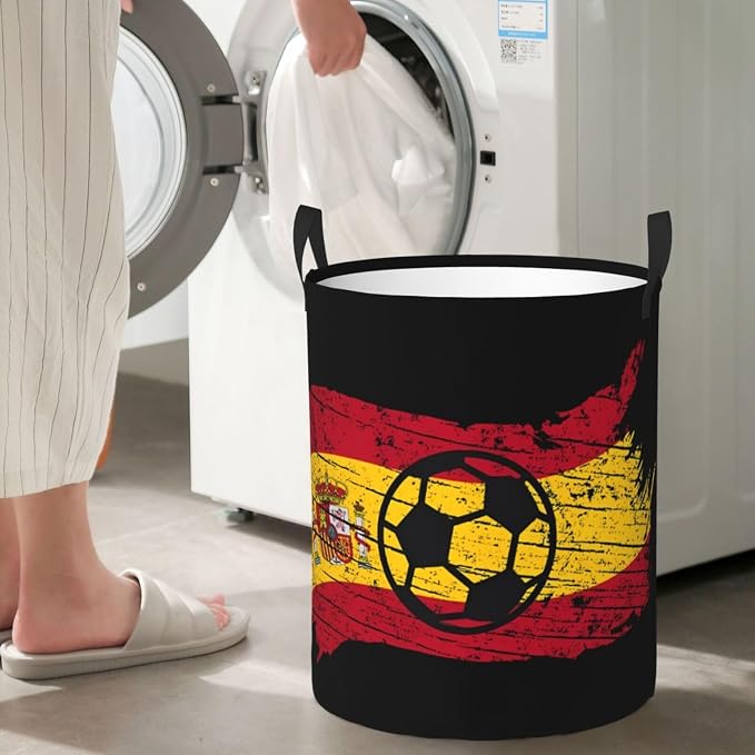 Vintage Spain Spanish Espana Soccer Football Flag Laundry Hamper Laundry Basket Circular Hamper Dirty Clothes Storage with Handles