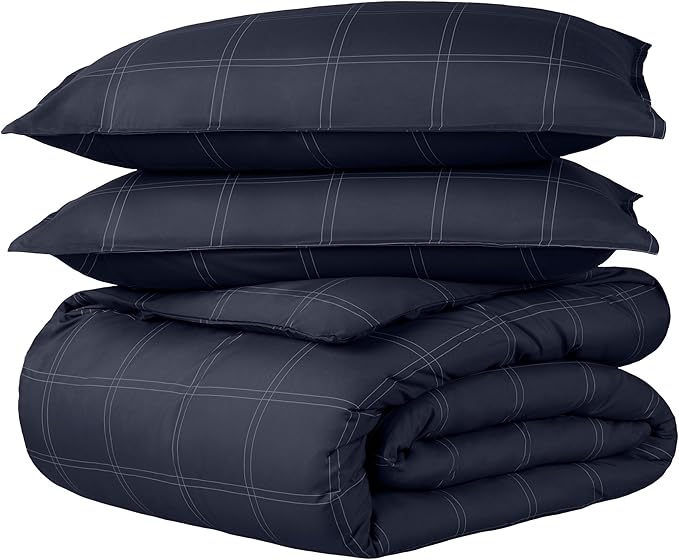 Bare Home Bedding Duvet Cover King Size - Premium 1800 Super Soft Collection - Lightweight, Cooling - Soft Breathable Bedding Duvet Cover (King, Modern Plaid - Midnight Blue/White)