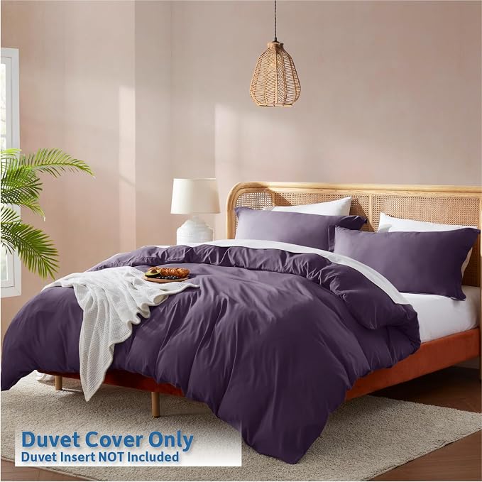Nestl Purple Duvet Cover King Size - Soft Double Brushed King Duvet Cover Set, 3 Piece, with Button Closure, 1 Duvet Cover 104x90 inches and 2 Pillow Shams