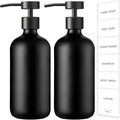 GMISUN Black Soap Dispenser, 2 Pack Matte Black Hand Soap Dispensers for Bathroom, 17 Fl Oz Glass Dish Soap Dispenser for Kitchen with Stainless Steel Pump, Modern Liquid Soap Bottle Set