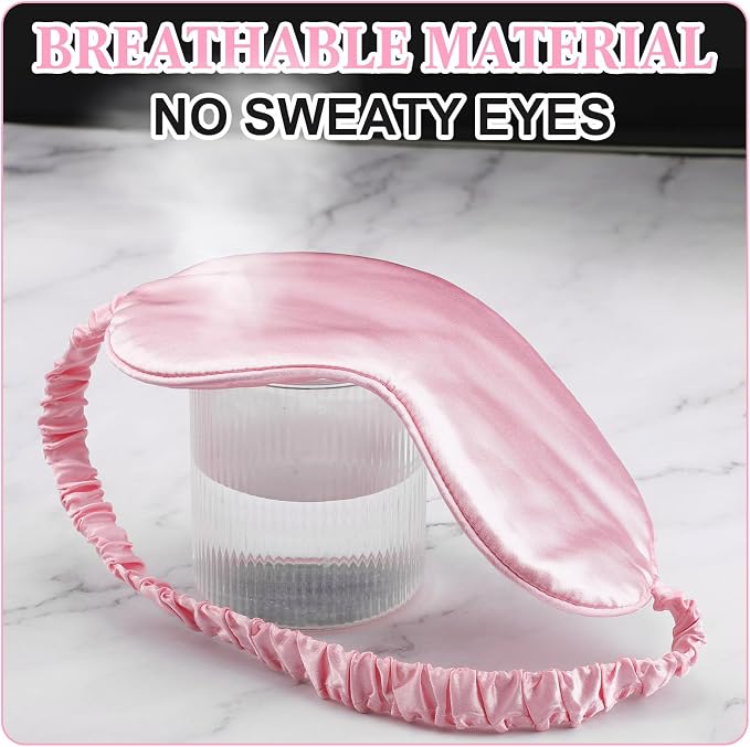 Newcotte 50 Pcs Silk Sleep Eye Mask for Sleeping Adjustable Elastic Strap Blackout Smooth Soft Eye Covers No Pressure Sleep Mask for Women and Men Comfortable Blindfolds(Pink)