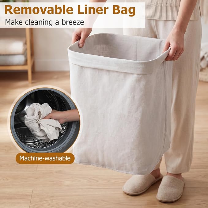 Giantex Bamboo Laundry Hamper with Lid, Removable Liner & Portable Handles | 19 Gal Large Capacity Clothes Hamper, Rectangular Laundry Basket for Bedroom Bathroom Laundry Room, Dark Taupe