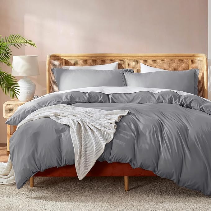 Nestl Grey Duvet Cover Full Size - Soft Double Brushed Full Size Duvet Cover Set, 3 Piece, with Button Closure, 1 Duvet Cover 80x90 inches and 2 Pillow Shams