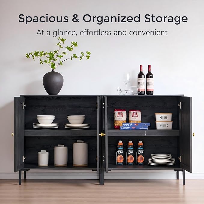 IFGET 61.75" W Modern Arch Sideboard Buffet Cabinet with Storage, Dark Grey | Fluted Arched Sideboard Cabinet w/Adjustable Shelves, Wood Modular Kitchen Cabinet for Dining& Living Room, Entryway