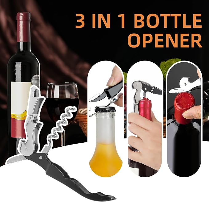 25 Pack Black Wine Opener Bulk Waiter Corkscrew Wine Opener Upgraded Heavy Duty Wine Keys Double Hinged Wine Key for Serves Bartenders Party Favor (25 Pack)