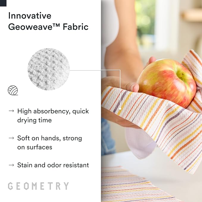 GEOMETRY Kitchen Dish Cloths - Quick Dry Dishcloths for Kitchen - Premium Dish Rags with Geoweave - 3-Pieces Stripe Season