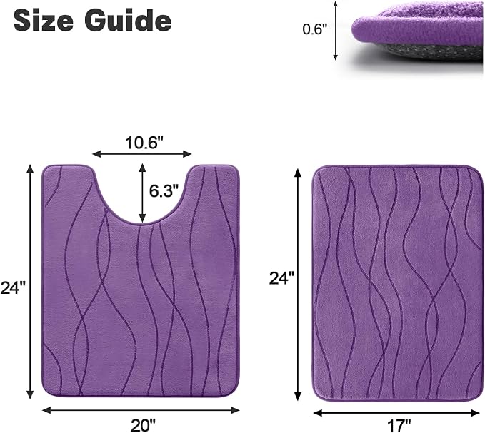 YIHOUSE Bathroom Rugs Set 2 Piece, Memory Foam Bath Mat Purple | U Shaped+Small Mat, Ultra Soft, Absorbent, Non-Slip, Machine Washable, for Bathroom, Sink and Toilet