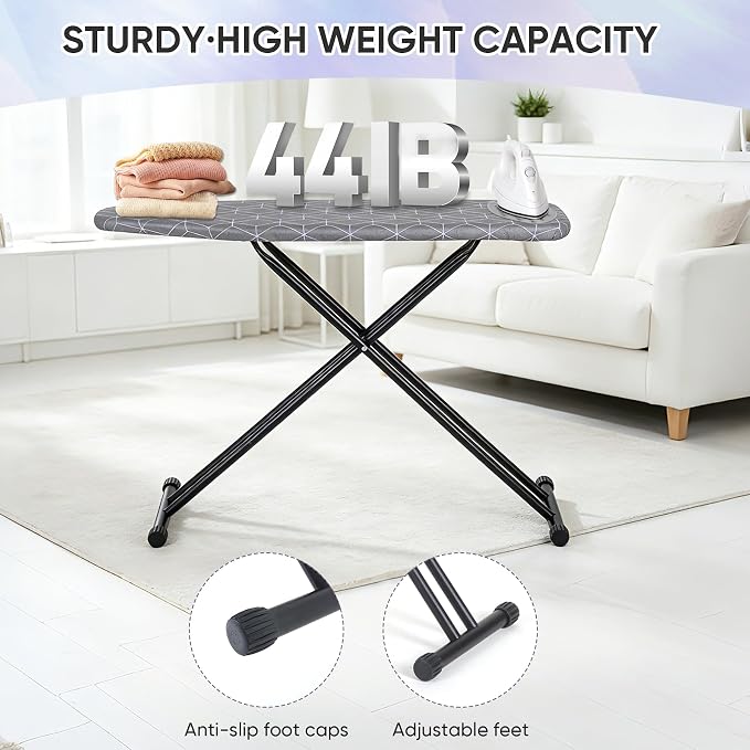Ironing Board, Compact and Space Saver Ironing Board, Extra Wide Ironing Area with Extra Thick Heavy Duty Padded Cover, Stable Structure, Easy to Fold,Anti-Skid Feet
