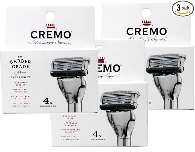 Cremo Astonishingly Superior Barber Grade Razor Refill Cartridges, 4 ct (Pack of 3)