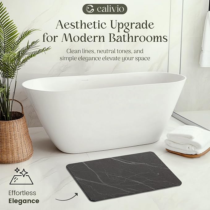 Quick Dry Shower Stone Bath Mat, Super Absorbent & Non-Slip 24 x 16 Inch Diatomaceous Earth Mat, Durable & Easy to Clean Diatomite Bath Mat for Bathroom Floor/Kitchen (Charcoal)
