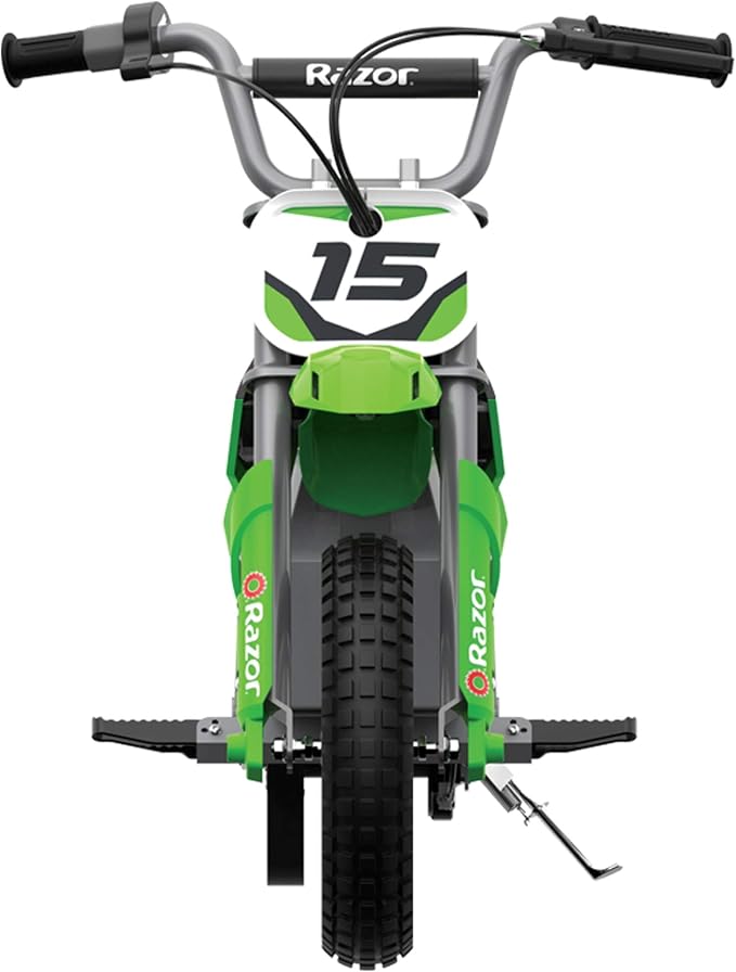 Razor MX400 Dirt Rocket 24V Electric Toy Motocross Dirt Bike with Hand-Operated Brakes and Retractable Kickstand, Green (2 Pack)