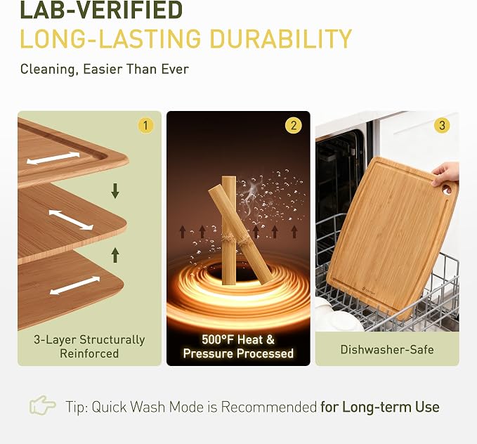 Lightweight Durable Bamboo Cutting Board with Non-Slip Feet, Non Toxic Wooden Cutting Board for Kitchen Heat-Resistant Chopping & Charcuterie Board with Juice Groove Kitchen Essentials for Meat