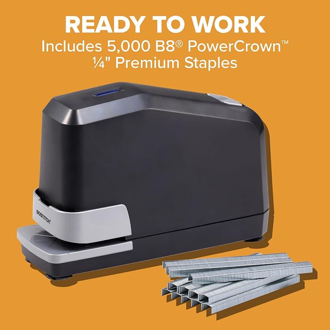 Bostitch Office Impulse Heavy Duty Electric Stapler Value Pack, 45 Sheet Capacity, Includes 5,000 Staples & Staple Remover, No-Jam, Faster Stapling, Black