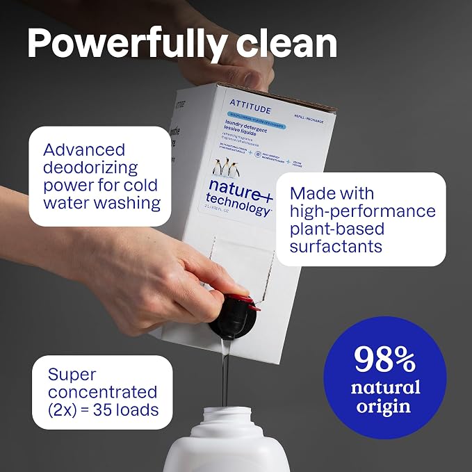 ATTITUDE Liquid Laundry Detergent, EWG Verified, HE Compatible, Plant-Based & Vegan, Natural Laundry Soap, Citrus Zest Scent, 35 Loads, 35.5 Fl Oz