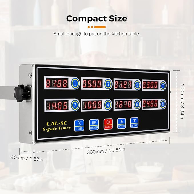 BEAMNOVA 8-Channel Digital Kitchen Timer, Commercial Timer for Restaurant, Food Timer for Cooking, Fryer Reminder, Adjustable Loud Alarm, Stainless Steel