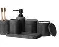 INIUNIK Bathroom Accessory Set - 6 Pieces Bathroom Accessories Set Complete with Soap Dispenser, Toothbrush Holders, Tumbler, Vanity Tray and 2 Qtip Holder for Home Organizer and Decor, Dark Grey