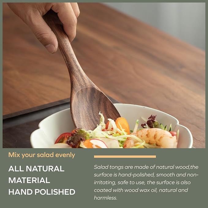 Muso Wood Acacia Salad Servers, 10-inch, Set of 2 | Wooden Salad Tongs for Serving Salad Mixes