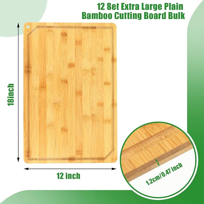 Eaasty 12 Set Extra Large Plain Cutting Board Bulk Heavy Duty Wood Cutting Boards Set with Juice Groove for Mother's Day Kitchen Gifts Wedding Crafts, Pre Oiled(Bamboo,18" x 12")