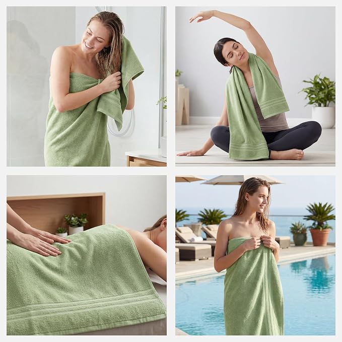 REDKISS Sage Towels Set 6 Piece Cotton Towel Sets with 2 Bath Towels, 2 Hand, 2 Washcloths, 650GSM Hotel Quality, Soft, Highly Absorbent Towels for Bathroom Gym, Ideal Everyday Use