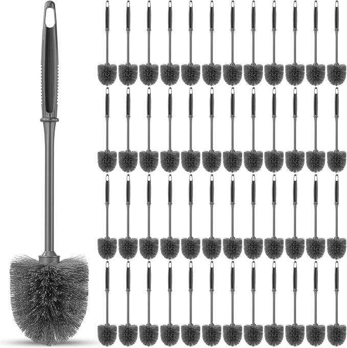 Reallnaive 48 Pack Toilet Brush Bulk, Commercial Heavy Duty Professional Toilet Bowl Cleaning Brush for Bathroom, Restroom Maintenance Cleaning Supplies (14 Inch,Grey)
