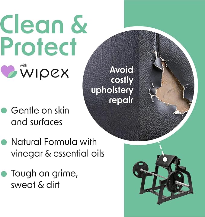 Wipex Gym Plant-Based Wipes, EWG Verified, Natural Surface & Equipment Cleaning with Lemongrass, Eucalyptus & Vinegar for Home or Fitness Studio, Yoga Mats, Peloton Bikes, 400 Count (Pack of 2)